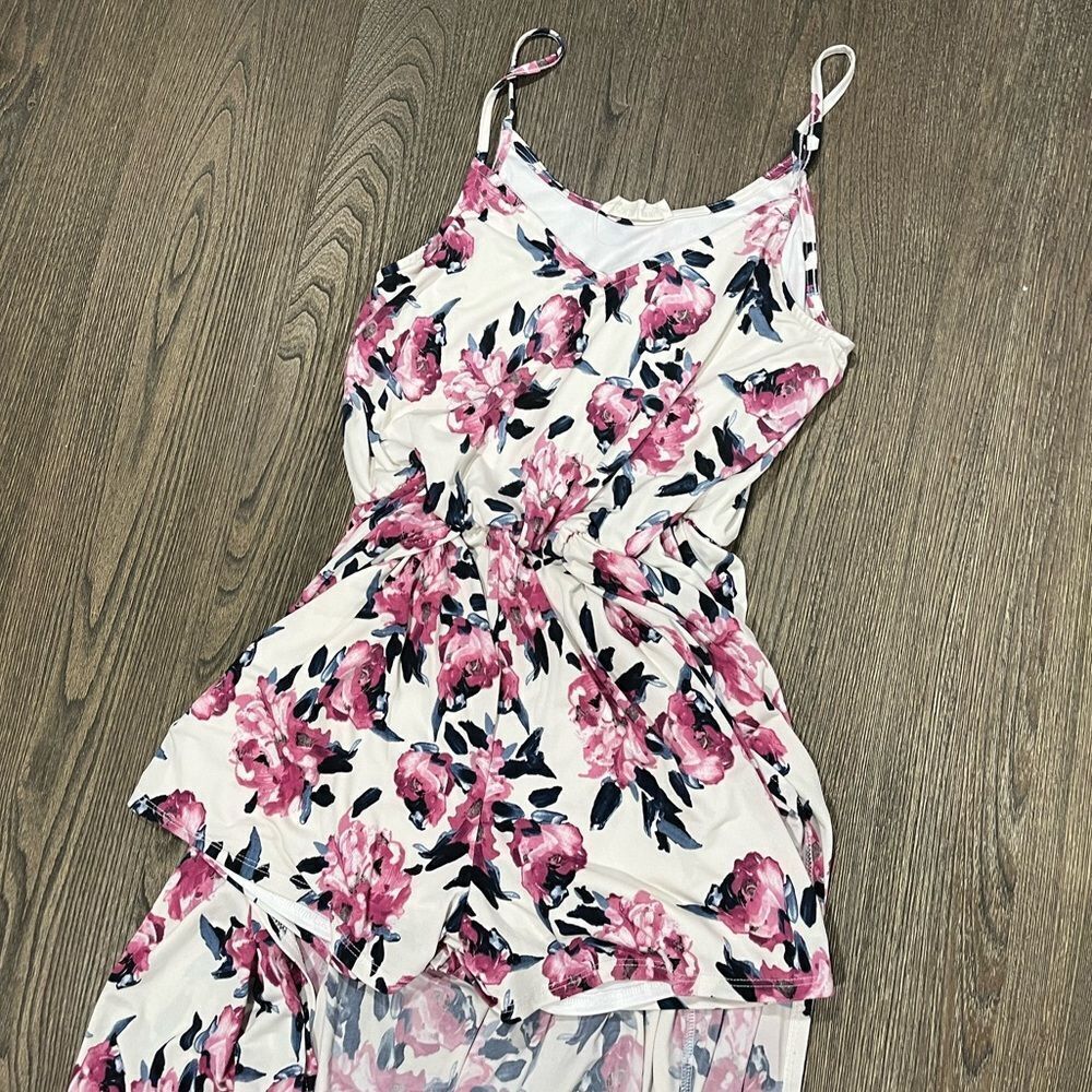Peach Love California Romper Duster Back Floral Pattern Sleeveless Pink White M - Picture 3 of 9